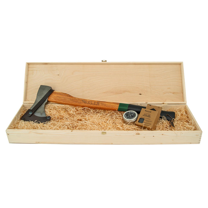Axt-Geschenkset (inkl. Echtholzbox und Schleifstein)