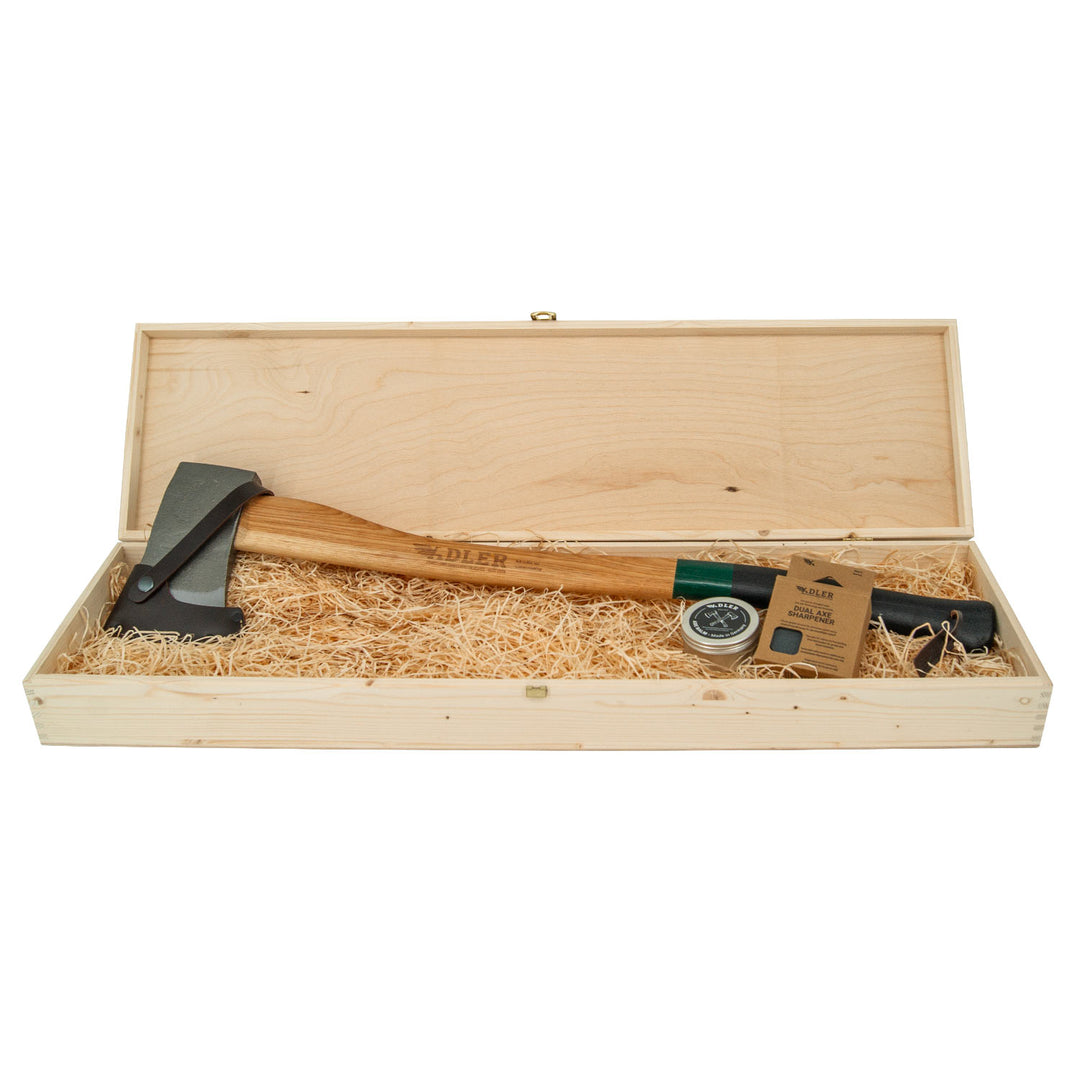 Axt-Geschenkset (inkl. Echtholzbox und Schleifstein)