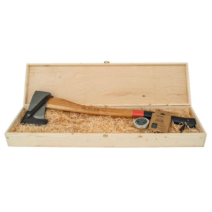 Axt-Geschenkset (inkl. Echtholzbox und Schleifstein)